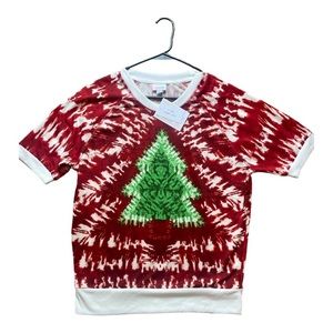 LuLaRoe Shirt Jane Short Sleeve Size Large Red Christmas Tree NWT